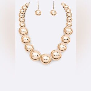 Gold Metal Ball Chunky Choker Statement Necklace